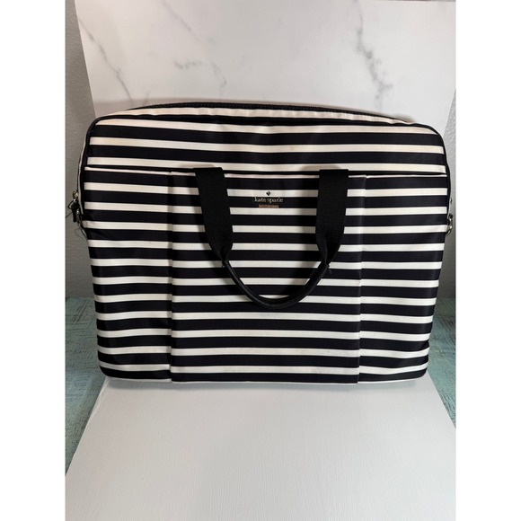 Kate Spade New York Laptop Bag Black White Stripe Zippered Carry Case - Picture 8 of 9